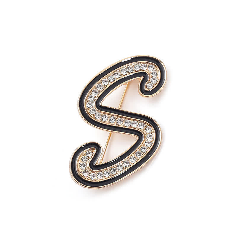 Broche alphabet 26 lettres initiales en strass émaillé noir