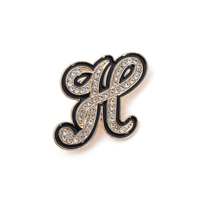 Broche alphabet 26 lettres initiales en strass émaillé noir