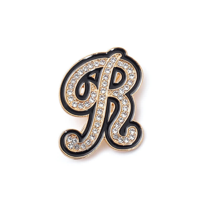 Broche alphabet 26 lettres initiales en strass émaillé noir