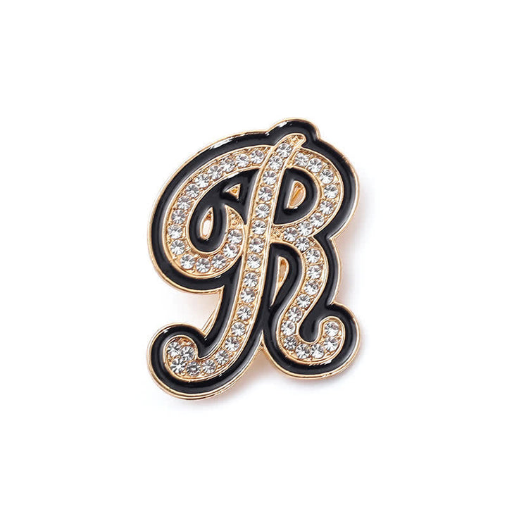 Broche alphabet 26 lettres initiales en strass émaillé noir