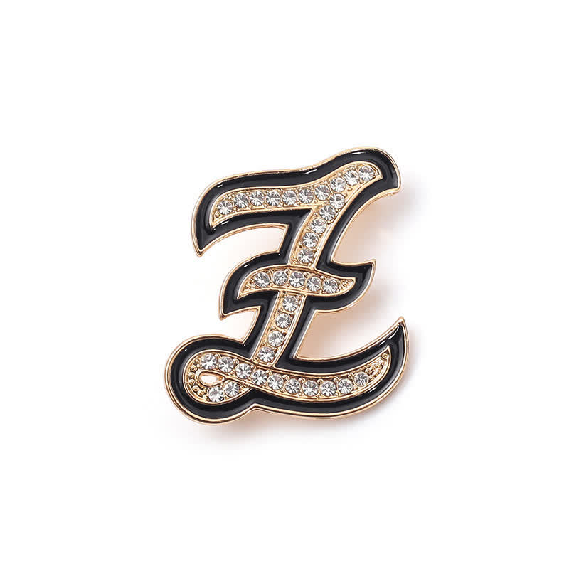 Broche alphabet 26 lettres initiales en strass émaillé noir