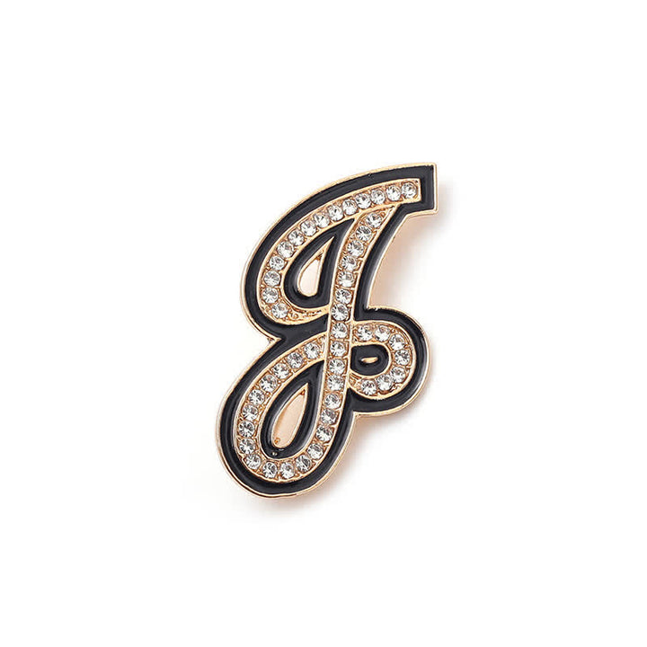 Broche alphabet 26 lettres initiales en strass émaillé noir