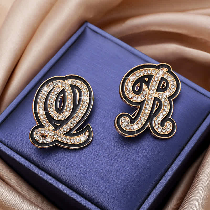 Broche alphabet 26 lettres initiales en strass émaillé noir