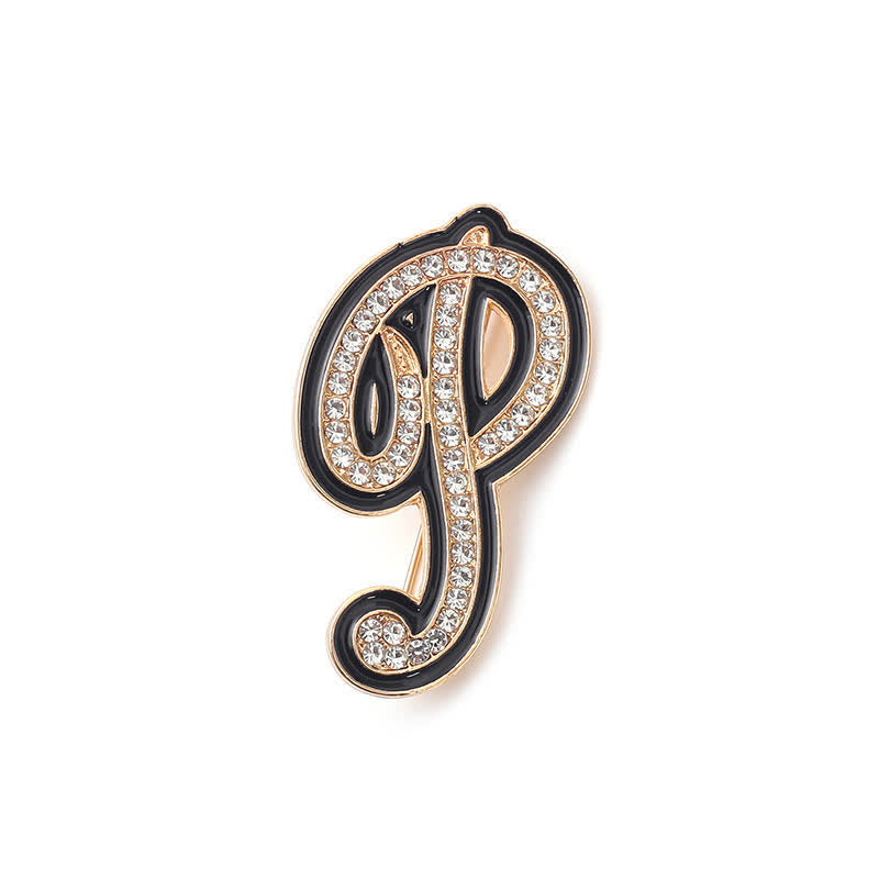 Broche alphabet 26 lettres initiales en strass émaillé noir