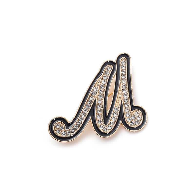 Broche alphabet 26 lettres initiales en strass émaillé noir