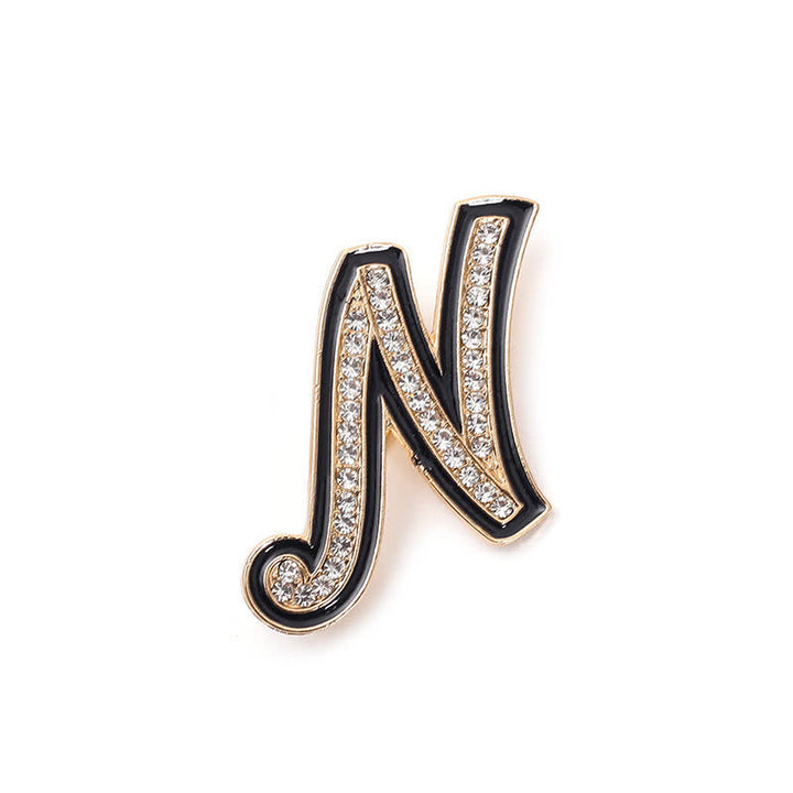 Broche alphabet 26 lettres initiales en strass émaillé noir