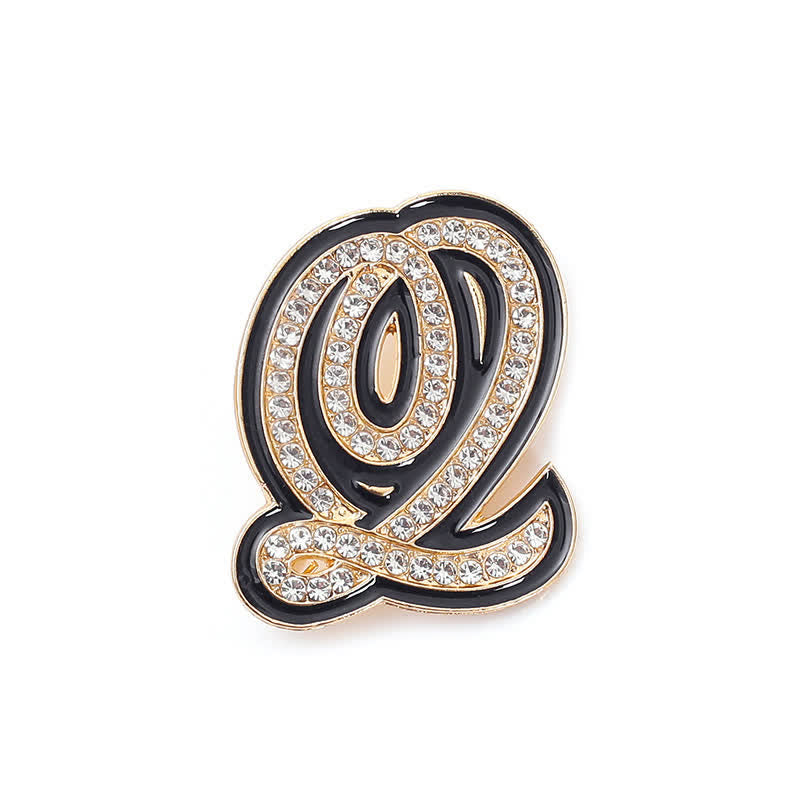 Broche alphabet 26 lettres initiales en strass émaillé noir