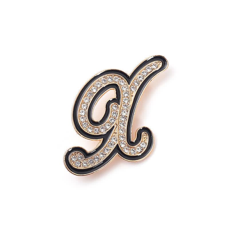 Broche alphabet 26 lettres initiales en strass émaillé noir