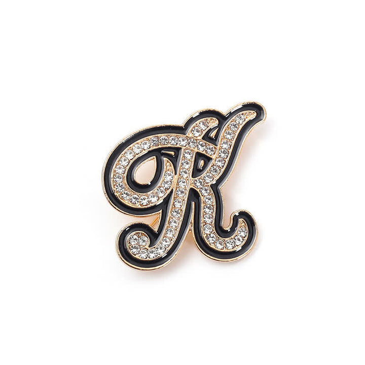 Broche alphabet 26 lettres initiales en strass émaillé noir
