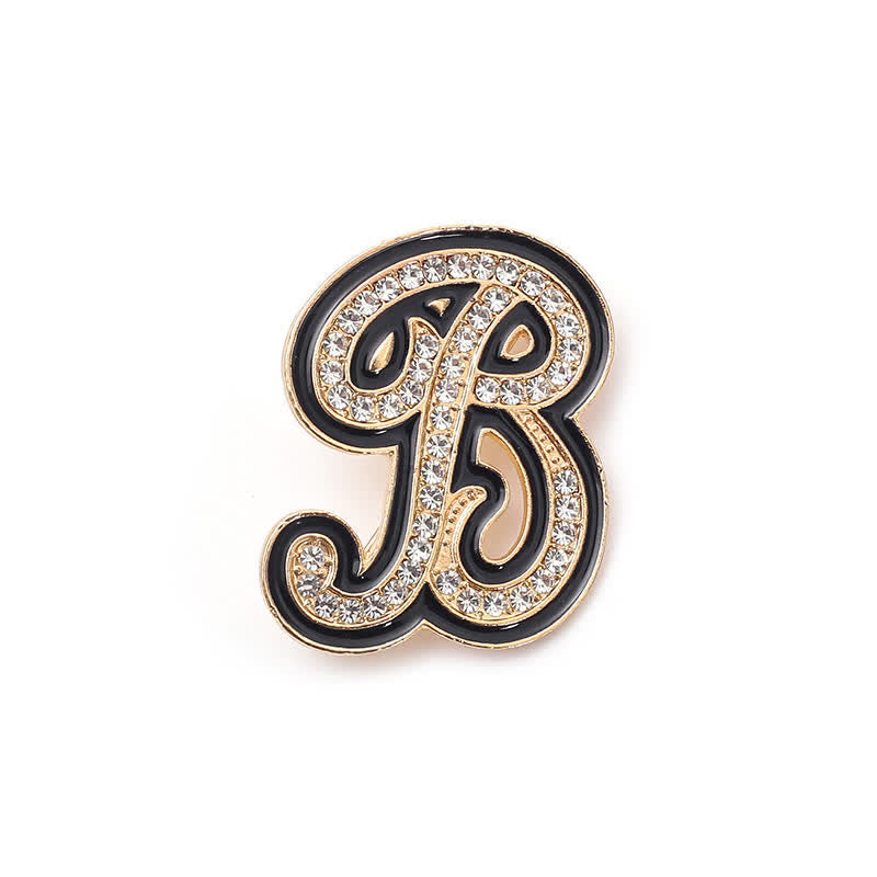 Broche alphabet 26 lettres initiales en strass émaillé noir