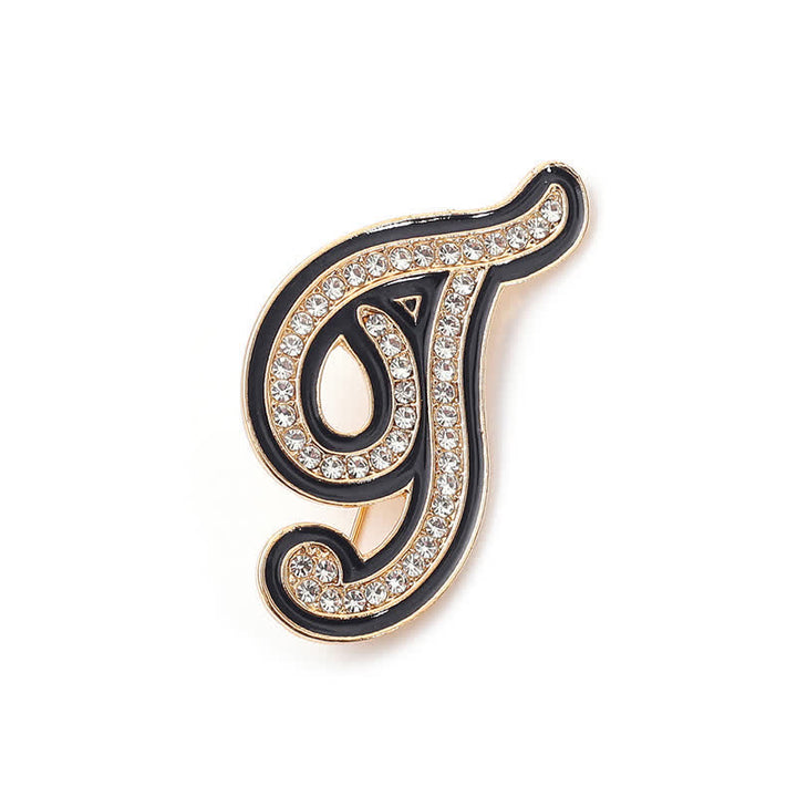 Broche alphabet 26 lettres initiales en strass émaillé noir