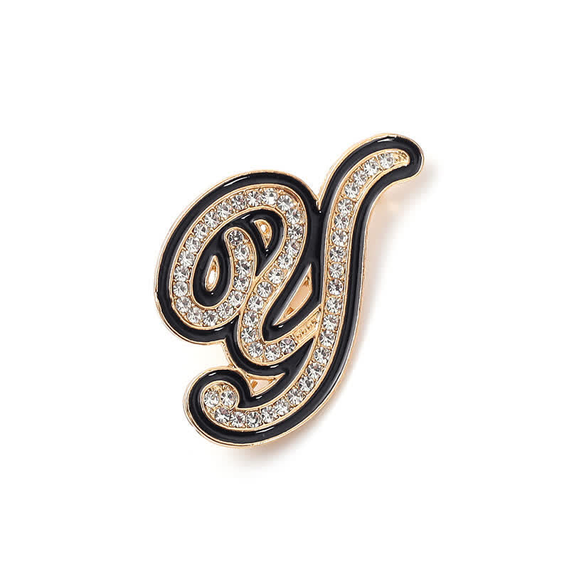 Broche alphabet 26 lettres initiales en strass émaillé noir