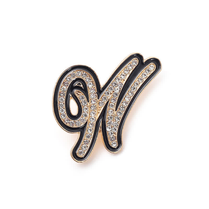 Broche alphabet 26 lettres initiales en strass émaillé noir