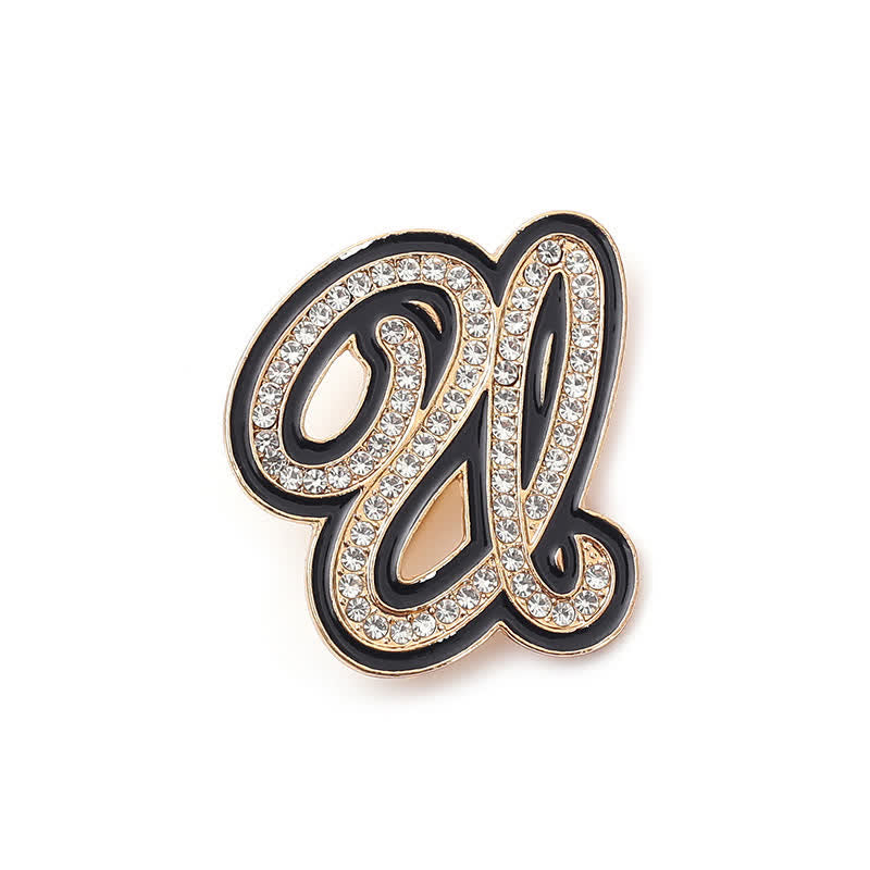 Broche alphabet 26 lettres initiales en strass émaillé noir
