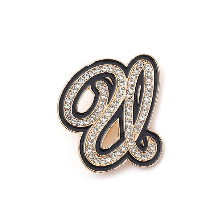 Broche alphabet 26 lettres initiales en strass émaillé noir