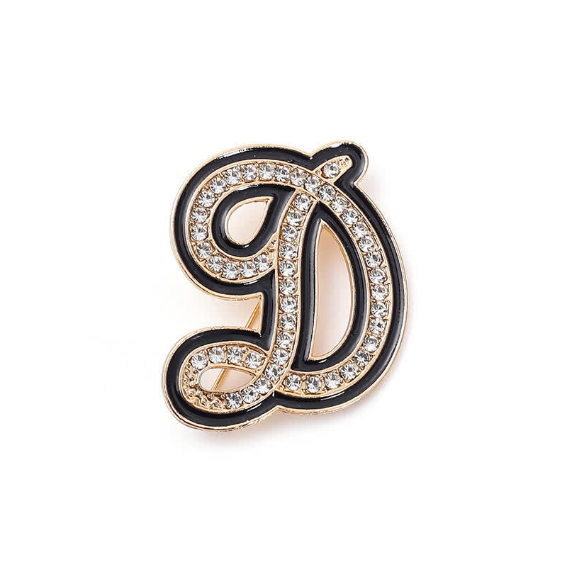 Broche alphabet 26 lettres initiales en strass émaillé noir