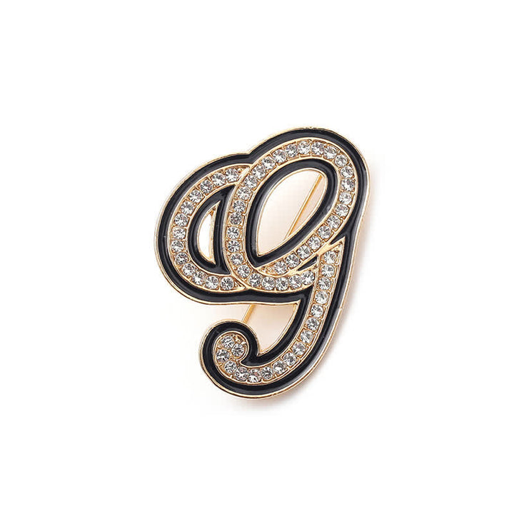 Broche alphabet 26 lettres initiales en strass émaillé noir