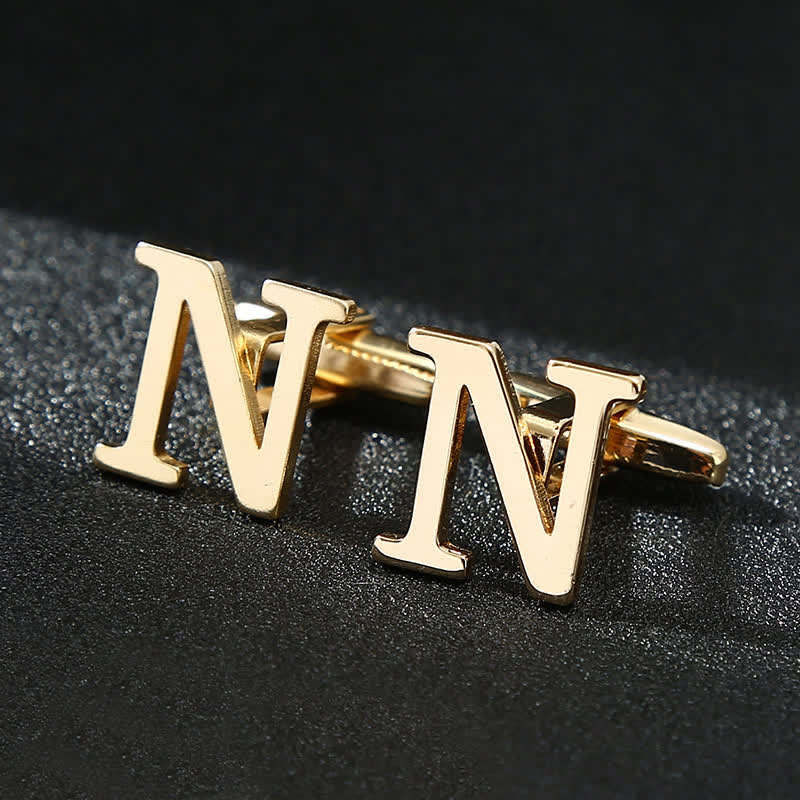 Paire de boutons de manchette pour homme plaqués or avec initiale 26 - N - image 14
