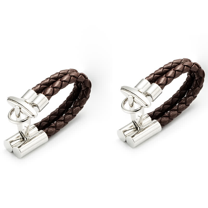 Paire de boutons de manchette en cuir tressé marron pour homme