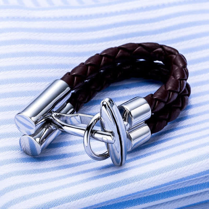 Paire de boutons de manchette en cuir tressé marron pour homme - image 1