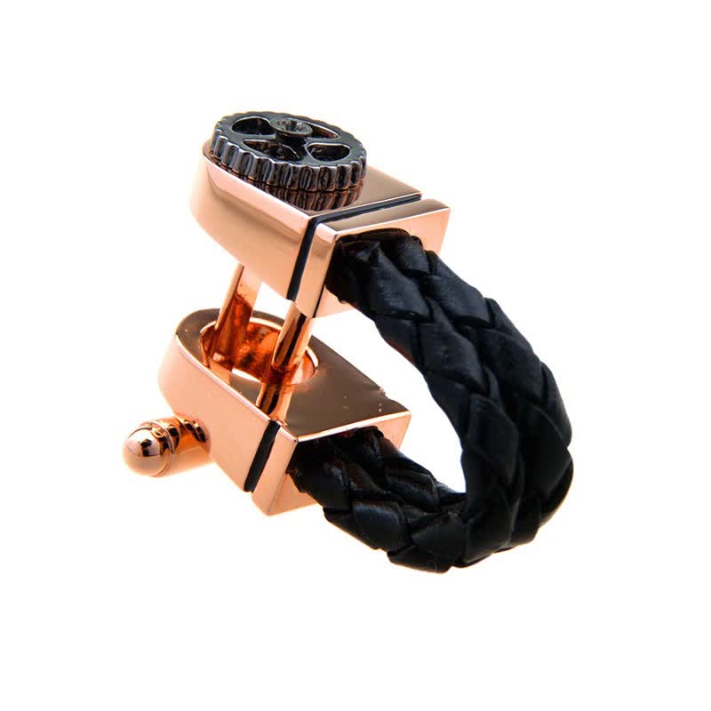 Paire de boutons de manchette en cuir tressé or rose pour homme - image 2