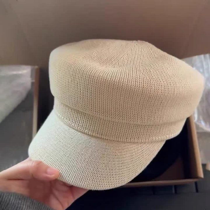 Béret octogonal en lin et paille de couleur unie pour femme