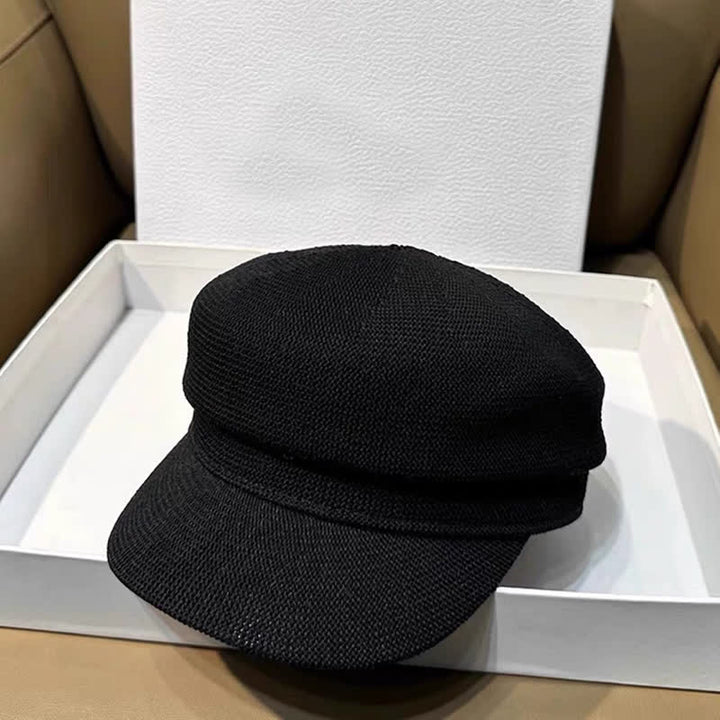 Béret octogonal en lin et paille de couleur unie pour femme