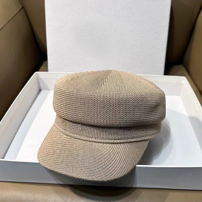 Béret octogonal en lin et paille de couleur unie pour femme