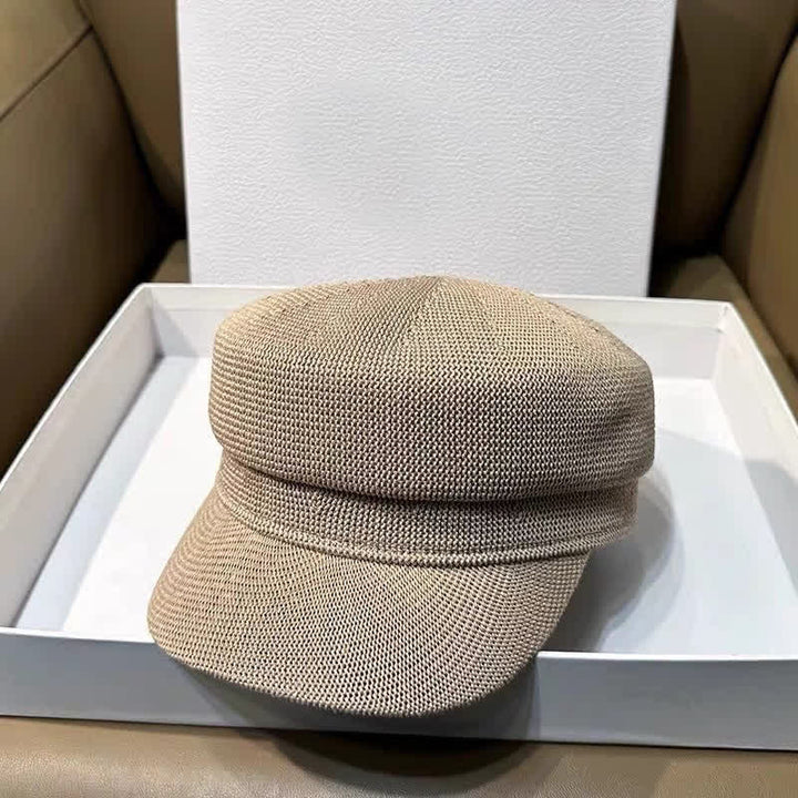 Béret octogonal en lin et paille de couleur unie pour femme