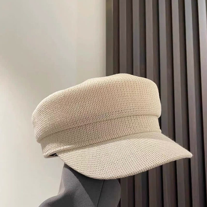 Béret octogonal en lin et paille de couleur unie pour femme