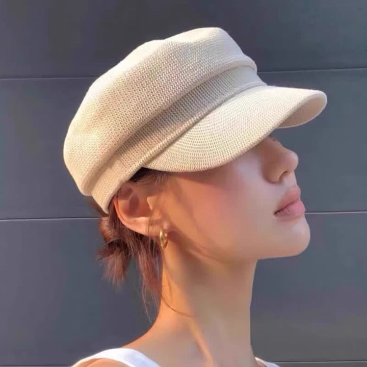 Béret octogonal en lin et paille de couleur unie pour femme