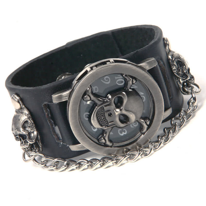 Montre homme Rock Silver River en cuir avec chaîne et cache tête de mort