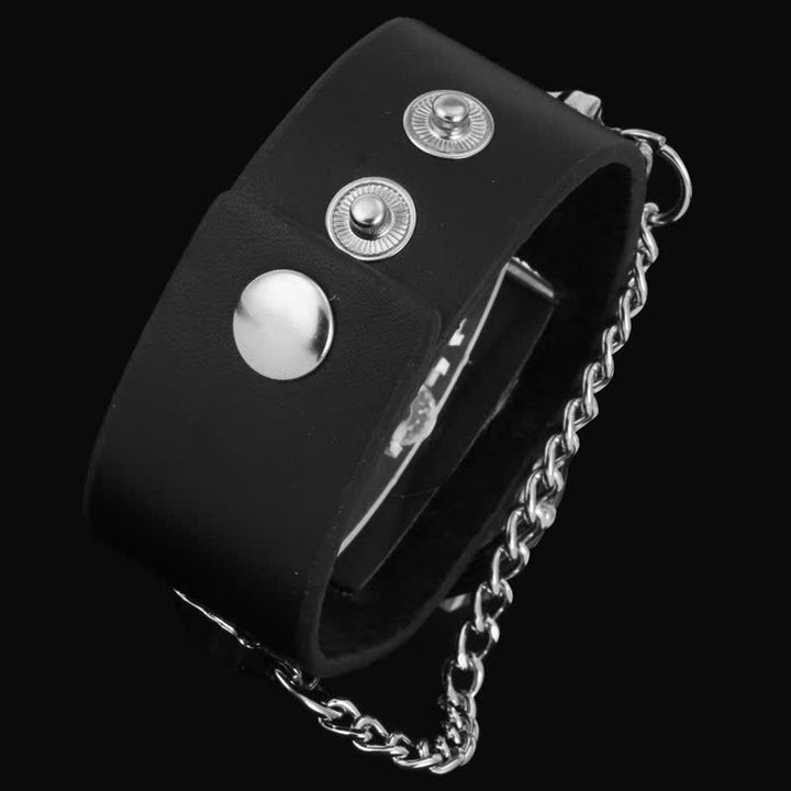 Montre homme Rock Silver River en cuir avec chaîne et cache tête de mort