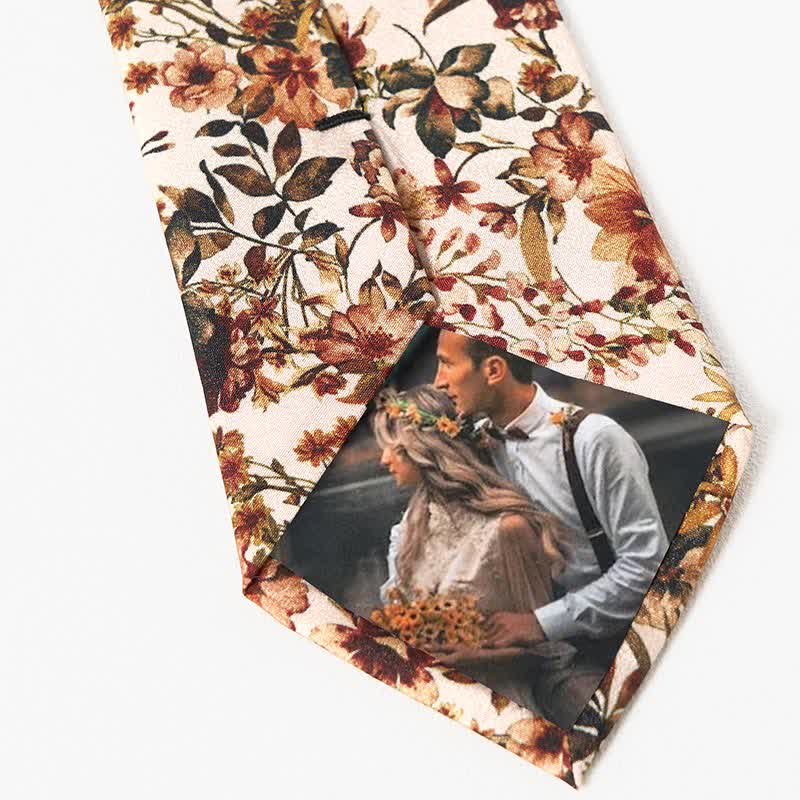 Cravate décontractée à fleurs orange et ivoire pour homme - image 5