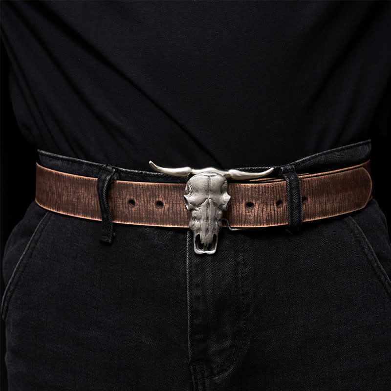 Ceinture en cuir à boucle argentée avec couteau caché à tête de longhorn unique - image 1