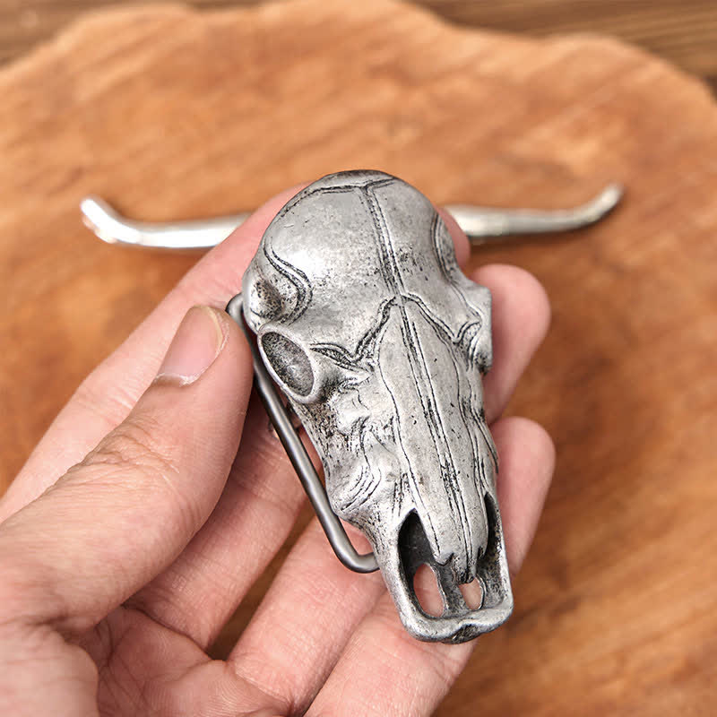 Ceinture en cuir à boucle argentée avec couteau caché à tête de longhorn unique - image 6
