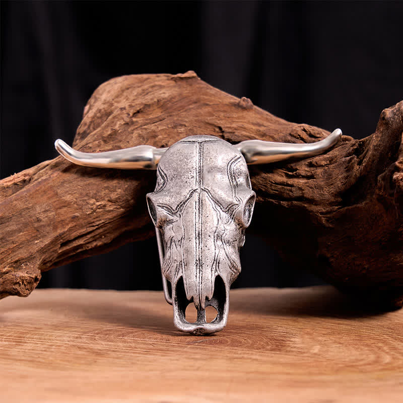 Ceinture en cuir à boucle argentée avec couteau caché à tête de longhorn unique - Sans ceinture - Ceinture non incluse - image 0