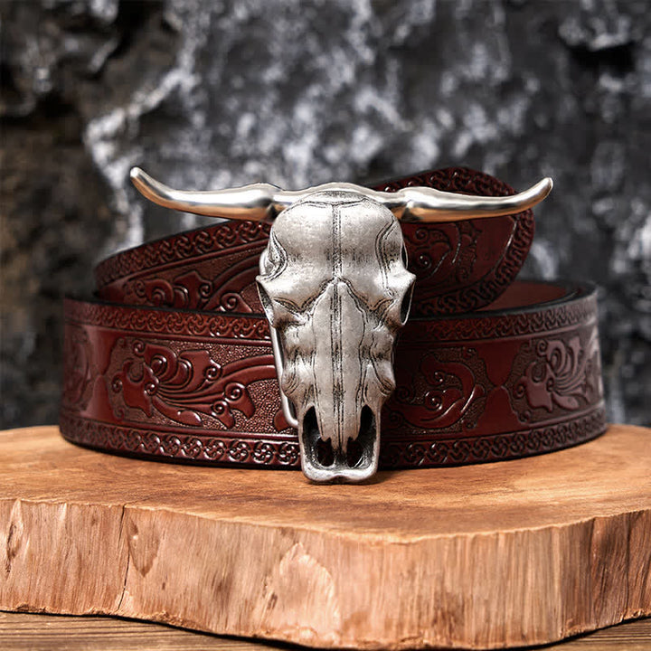 Ceinture en cuir à boucle argentée avec couteau caché à tête de longhorn unique - Ceinture marron sculptée - 42 - image 13