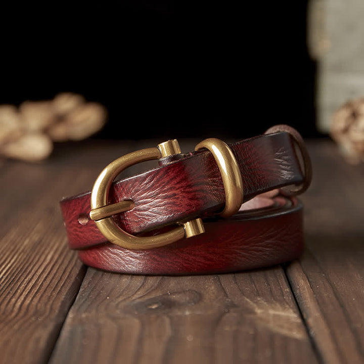 Ceinture en cuir véritable pour femme, faite à la main, avec boucle en laiton étroite