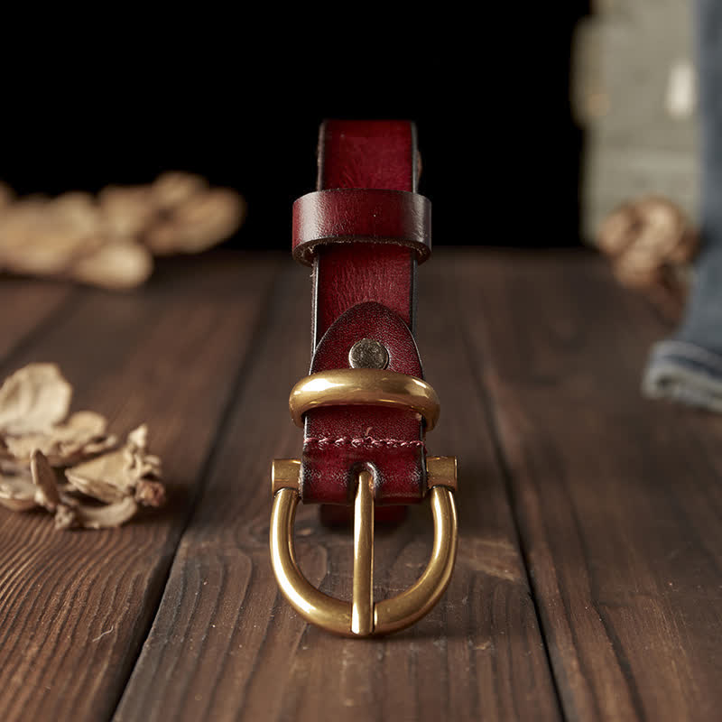 Ceinture en cuir véritable pour femme, faite à la main, avec boucle en laiton étroite