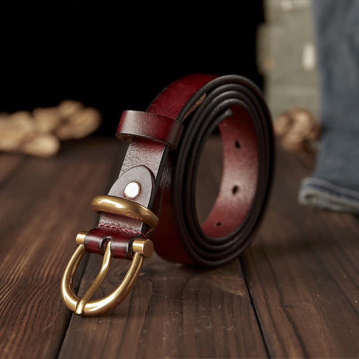 Ceinture en cuir véritable pour femme, faite à la main, avec boucle en laiton étroite