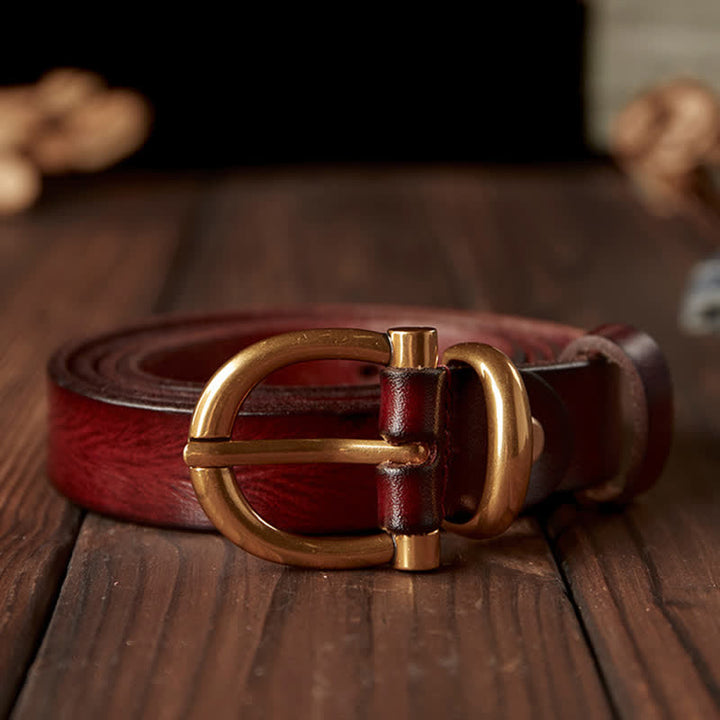Ceinture en cuir véritable pour femme, faite à la main, avec boucle en laiton étroite