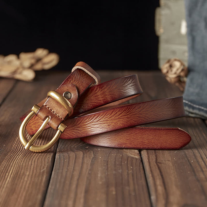 Ceinture en cuir véritable pour femme, faite à la main, avec boucle en laiton étroite