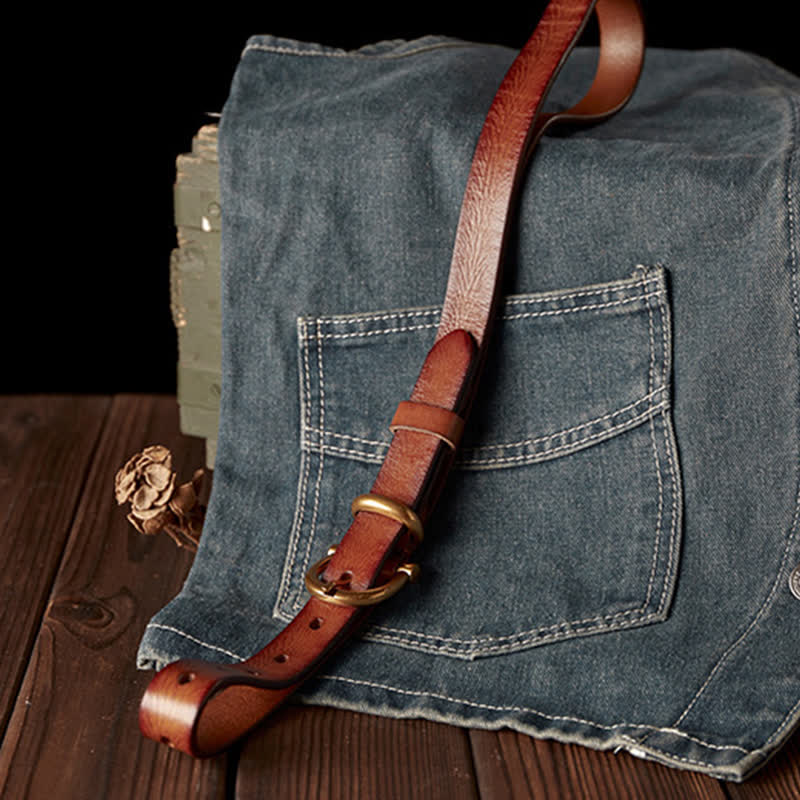 Ceinture en cuir véritable pour femme, faite à la main, avec boucle en laiton étroite