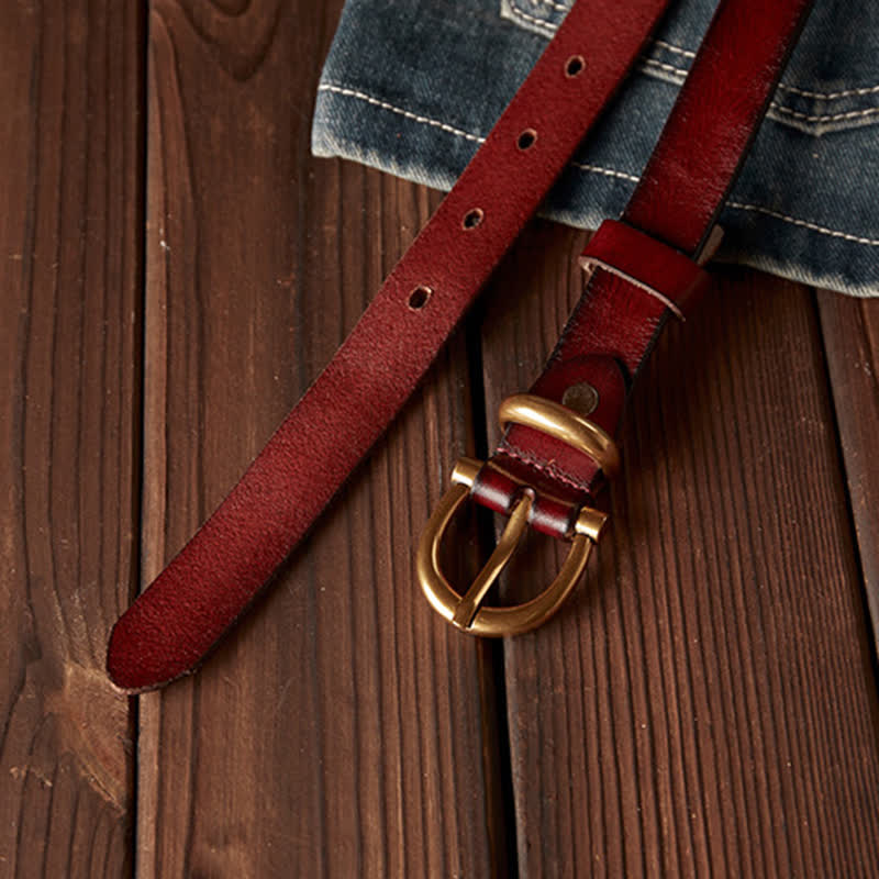 Ceinture en cuir véritable pour femme, faite à la main, avec boucle en laiton étroite