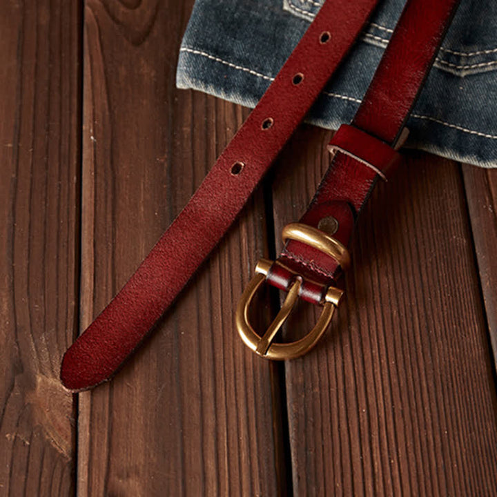 Ceinture en cuir véritable pour femme, faite à la main, avec boucle en laiton étroite