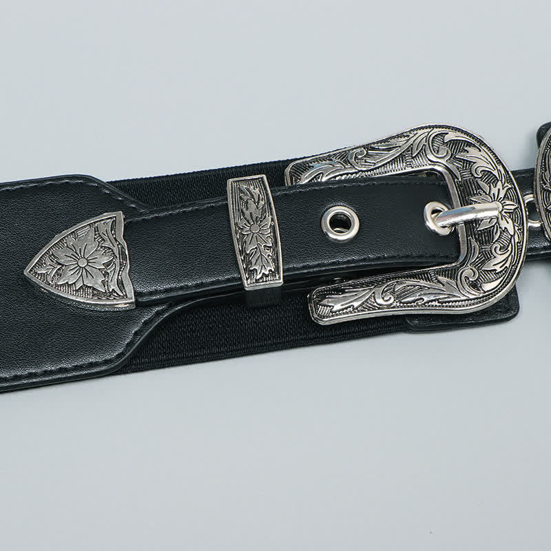 Ceinture élastique en cuir à double boucle pour femme, idéale pour jeans, pantalons et robes