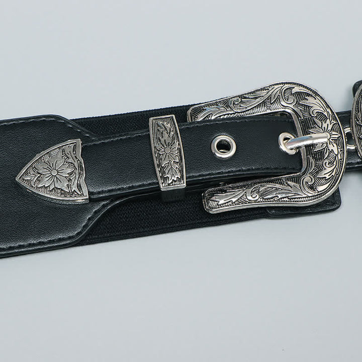 Ceinture élastique en cuir à double boucle pour femme, idéale pour jeans, pantalons et robes