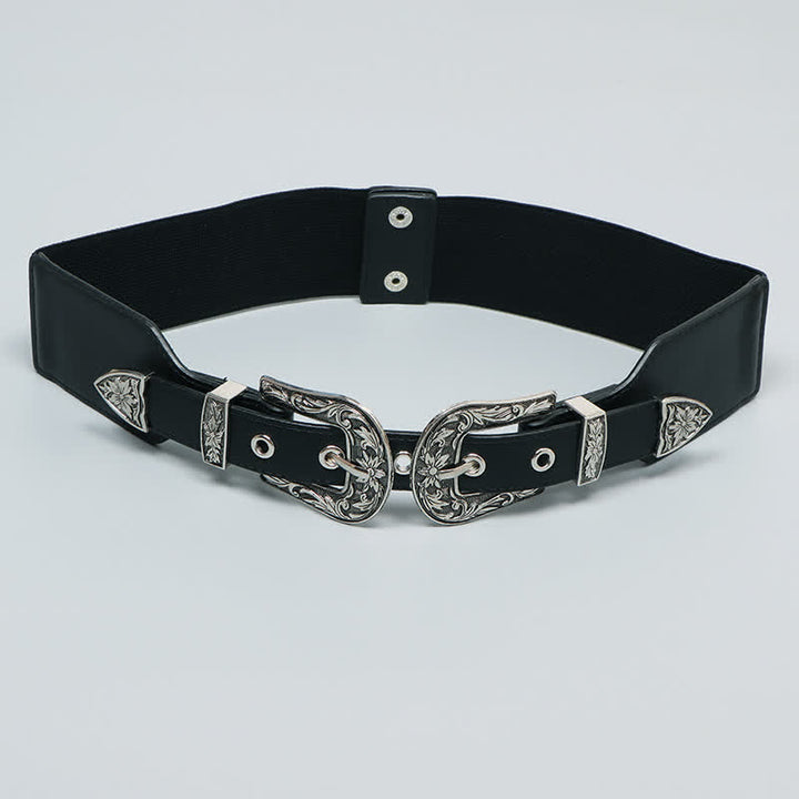 Ceinture élastique en cuir à double boucle pour femme, idéale pour jeans, pantalons et robes