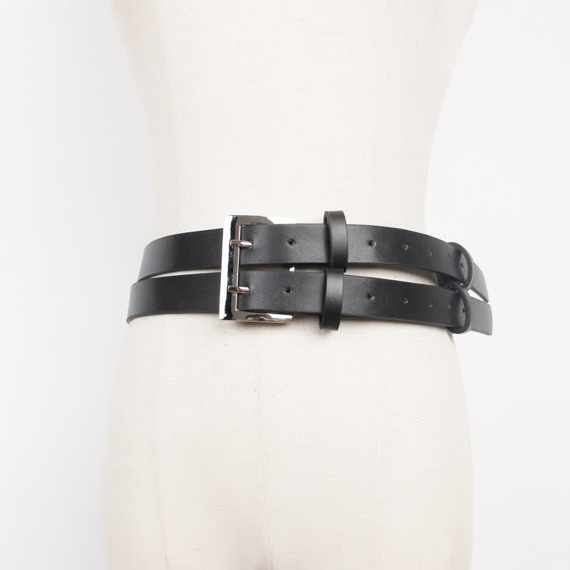 Ceinture en cuir noir à double ardillon pour femme